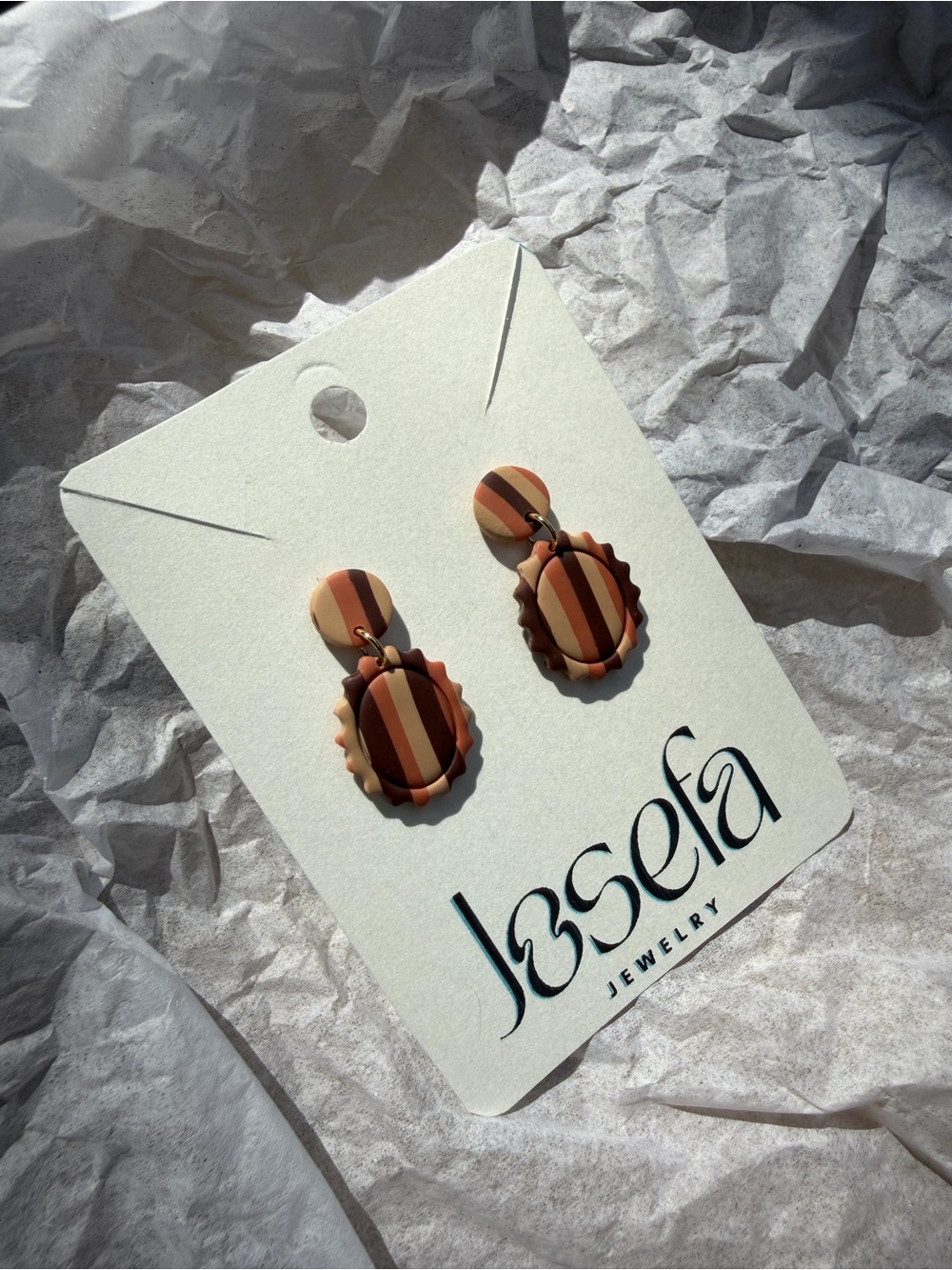 Jasefa Brown Striped Drop Earrings - Warm Multi-Brown Dangle